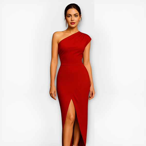 Robe de soirée chic à une épaule pour femme - élégante avec fente haute
