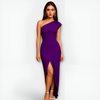 Robe de soirée chic à une épaule pour femme - élégante avec fente haute