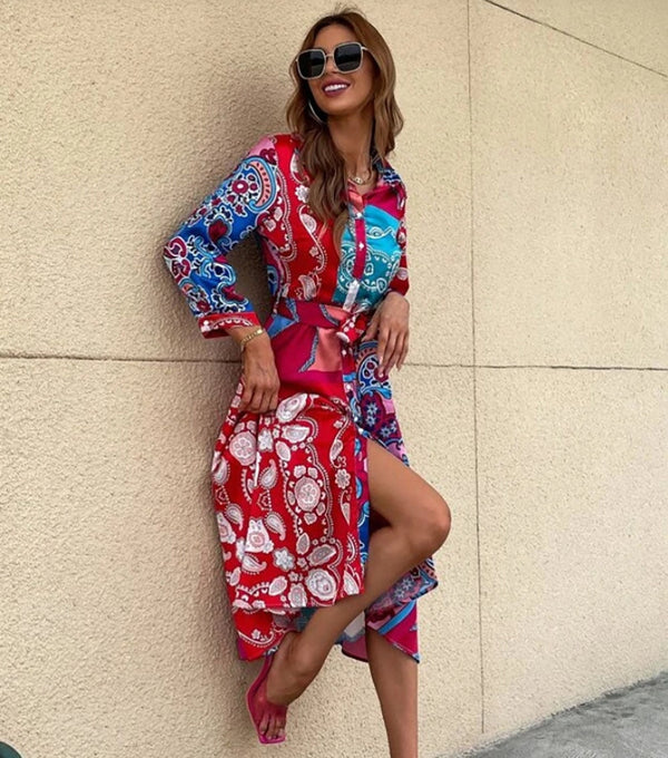 Robe chemise - robe imprimée ceinturée pour femmes