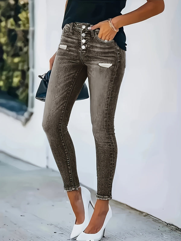Jean skinny taille haute - un denim chic avec détails à boutons