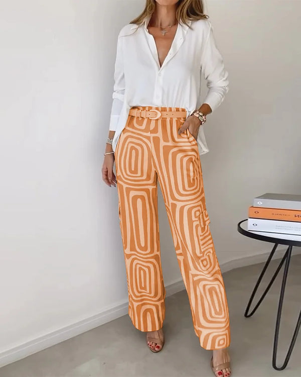 Ensemble pantalon et blouse pour femmes - mélange premium de coton et lin pour des occasions décontractées ou habillées