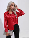 Blouse en satin pour femmes à manches longues - top chic et léger pour le bureau