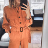 Salopette femme au style décontracté - combinaison utilitaire orange à manches longues et taille ceinturée