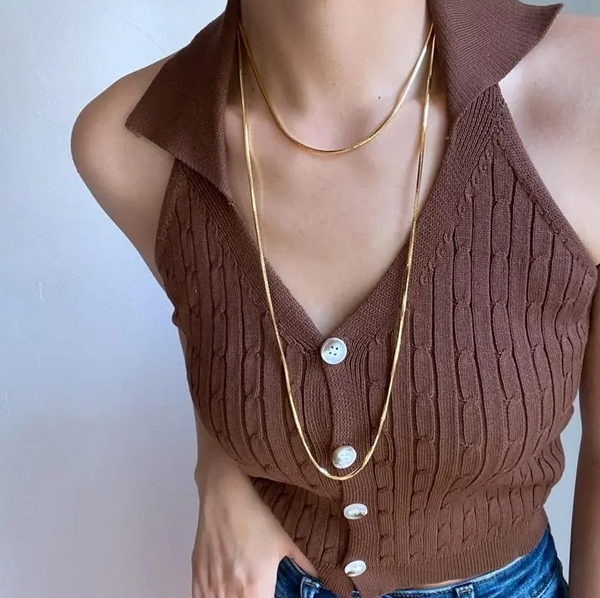 Collier u-shaped en acier titane chic - chaîne dorée superposée pour femmes