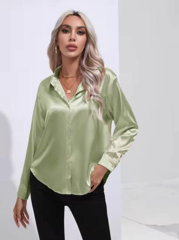 Blouse en satin pour femmes à manches longues - top chic et léger pour le bureau