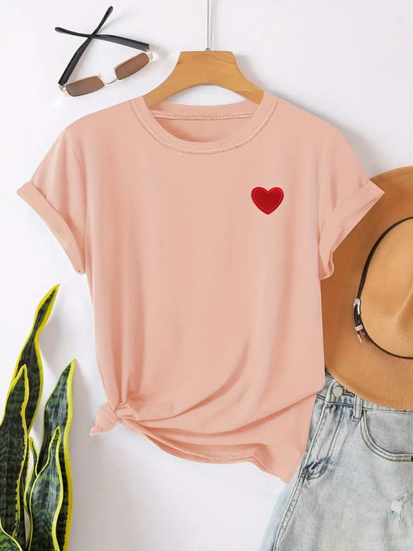 T-shirt casual féminin avec détail cœur - tee en coton doux pour le quotidien