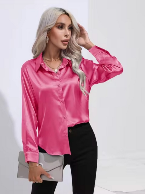 Blouse en satin pour femmes à manches longues - top chic et léger pour le bureau