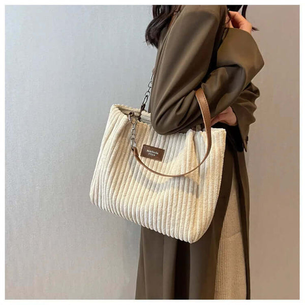 Sac fourre-tout en ribbed pour femmes - sac élégant avec bandoulière ajustable pour un style quotidien chic