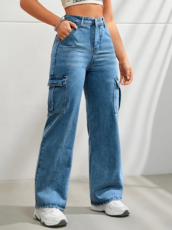 Pantalons cargo femmes - jeans larges tendance avec poches latérales pratiques pour tous les jours
