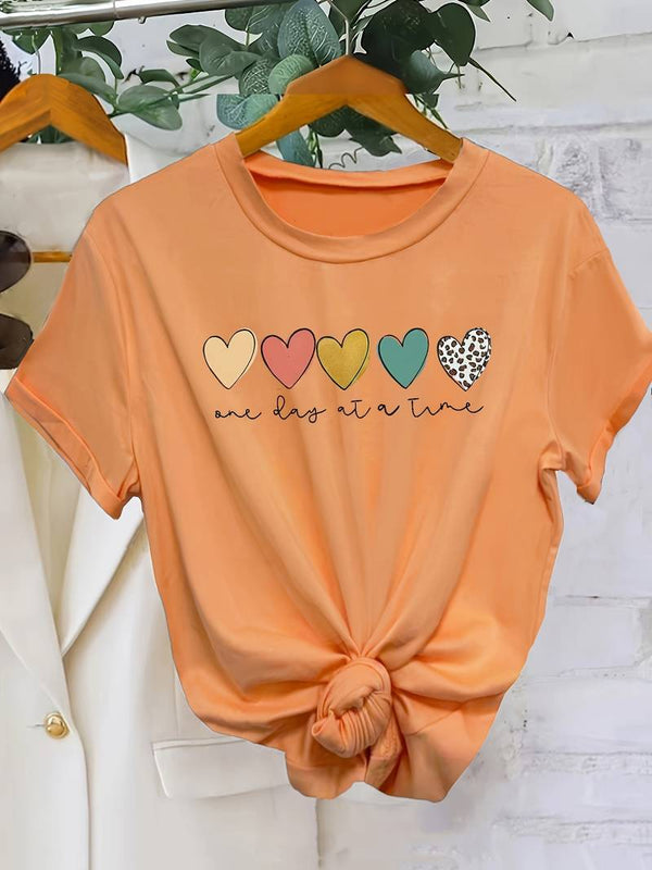 T-shirt femme avec motif cœur - vêtements décontractés doux pour un style quotidien