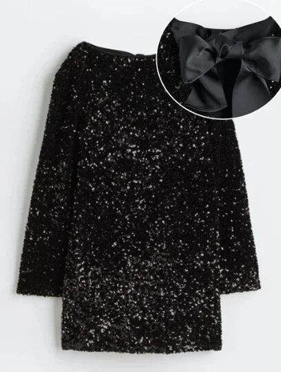 Robe en sequins pour femme - élégante tenue de soirée avec un nœud moderne à l'arrière pour occasions spéciales