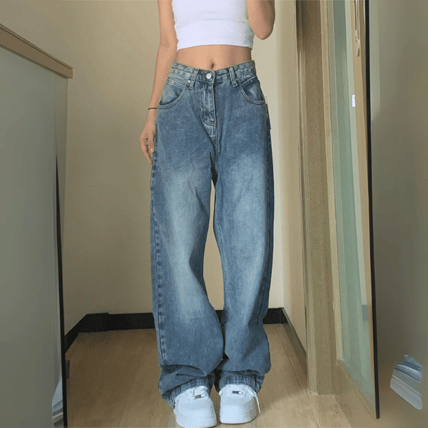 Jean baggy femme - pantalon en denim bleu taille haute pour sorties décontractées - style et aisance au quotidien