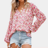 Blouse florale pour femmes - top élégante et décontractée à manches longues léger pour sorties estivales