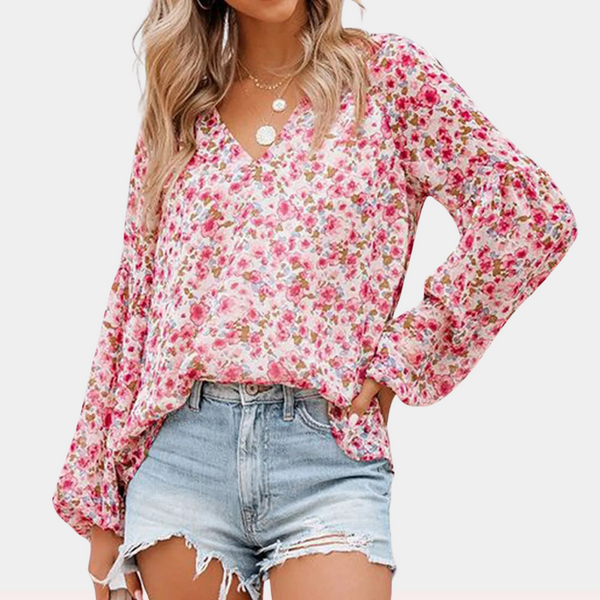 Blouse florale pour femmes - top élégante et décontractée à manches longues léger pour sorties estivales