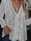 Blouse en sequins à col en v pour femmes - haut élégant à manches longues pour les occasions spéciales