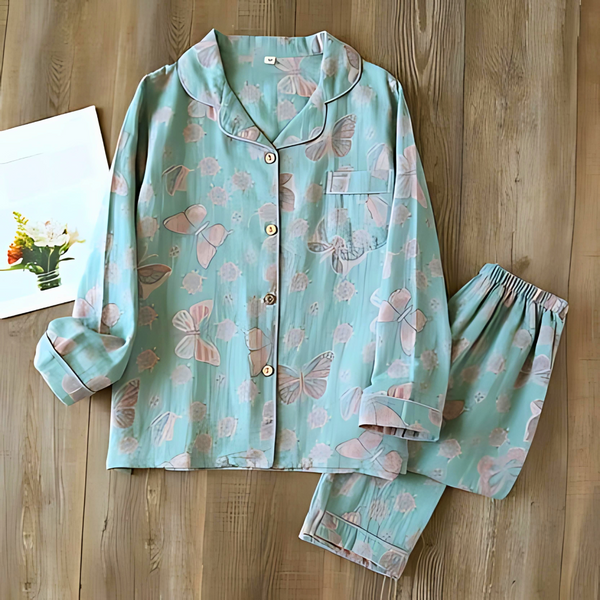 Ensemble de pyjama 2 pièces pour femmes en coton avec imprimé papillon - loungewear cocooning pour vos soirées chez vous
