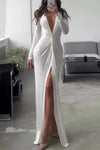 Robe maxi élégante - décolleté en v avec détails plissés
