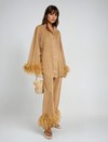Ensemble de pyjama élégant 2 pièces pour femmes avec bordure en plumes - tenues détendues pour les soirées