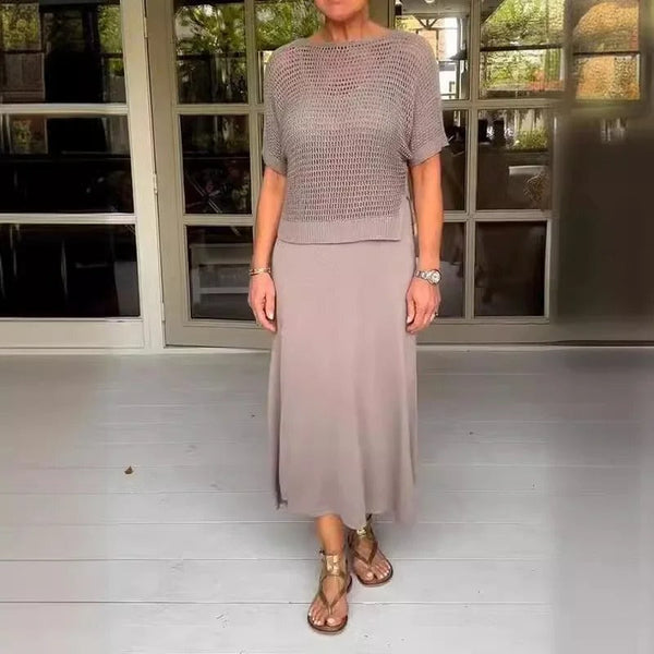 Ensemble femme décontracté en 2 pièces - top en maille chic et jupe fluide pour un look quotidien