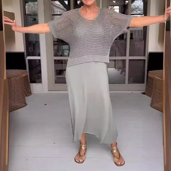 Ensemble femme décontracté en 2 pièces - top en maille chic et jupe fluide pour un look quotidien