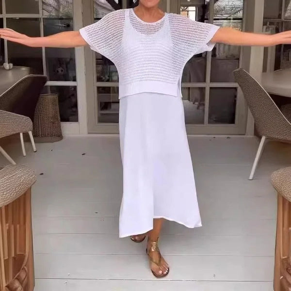 Ensemble femme décontracté en 2 pièces - top en maille chic et jupe fluide pour un look quotidien