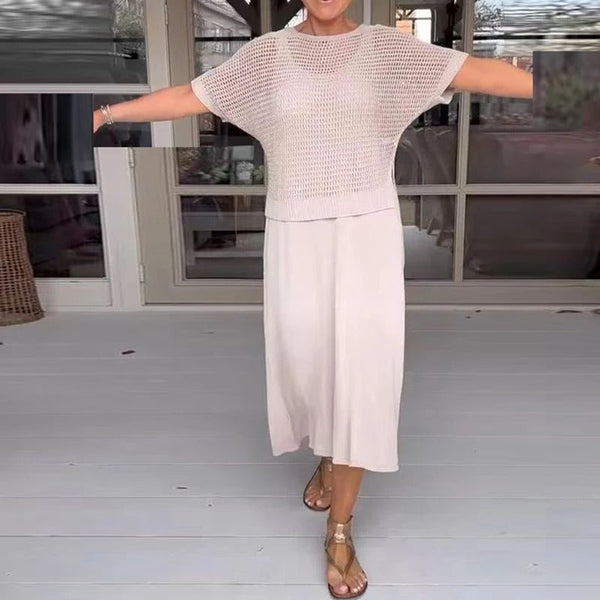 Ensemble femme décontracté en 2 pièces - top en maille chic et jupe fluide pour un look quotidien