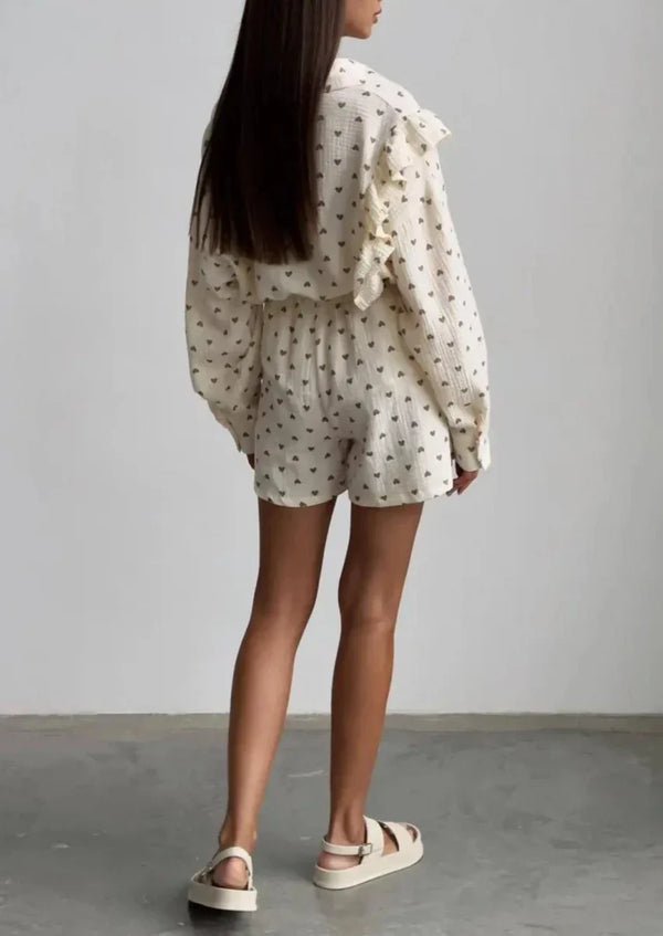 Ensemble coordonné femme 2 pièces - top fluide et jupe tendance en imprimé beige pour vos sorties d'été