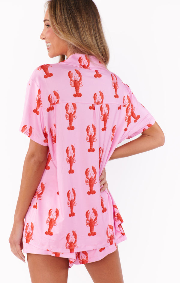 Ensemble de pyjama 2 pièces pour femme en jersey doux - motif de homard rose amusant