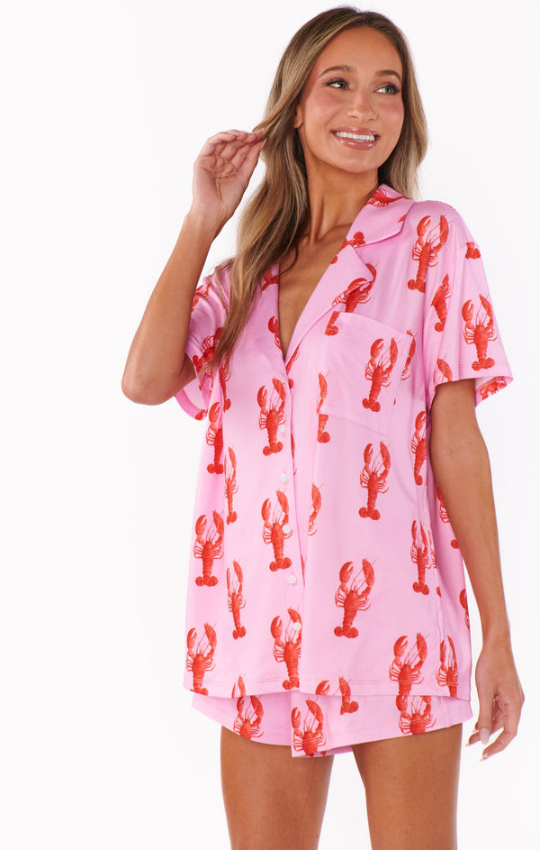 Ensemble de pyjama 2 pièces pour femme en jersey doux - motif de homard rose amusant