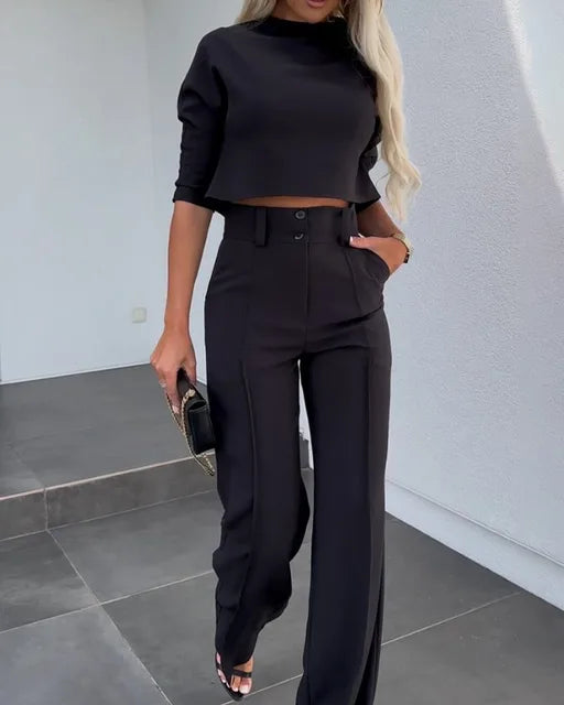 Ensemble tailleur 2 pièces - crop top raffiné et pantalon pour ladies