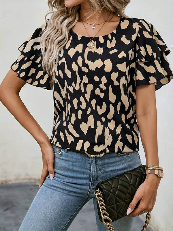 Blouse à imprimé léopard pour femmes à manches courtes - tenue chic et décontractée