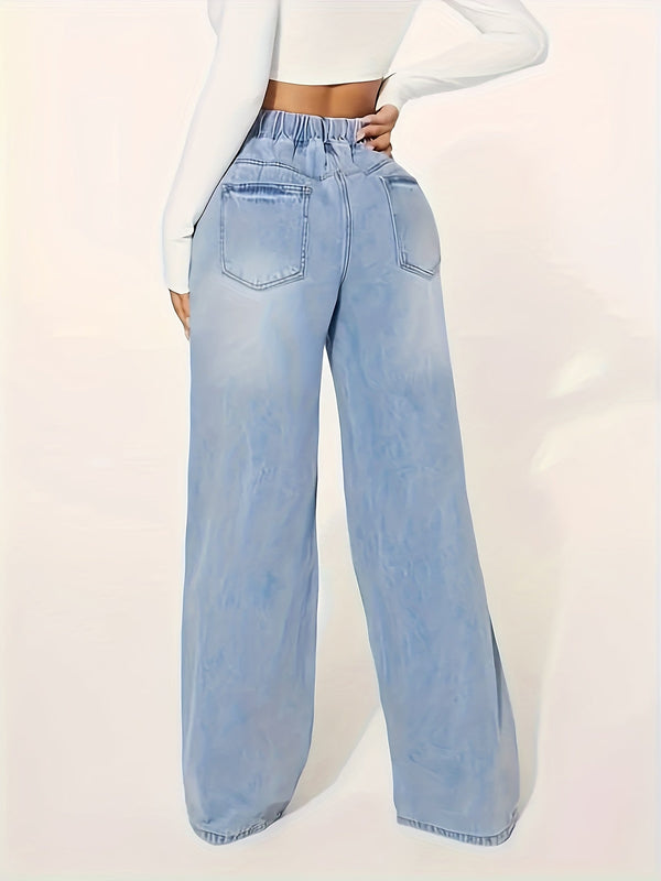 Jeans évasés - pantalon dames taille élastique bleu moyen