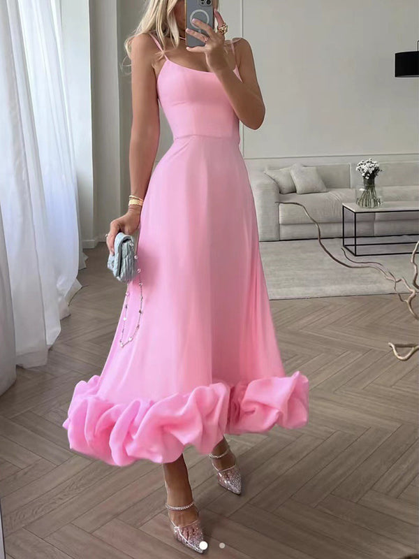 Robe de cocktail femme élégante midi à coupe évasée - tenue de soirée sans manches pour toutes les occasions