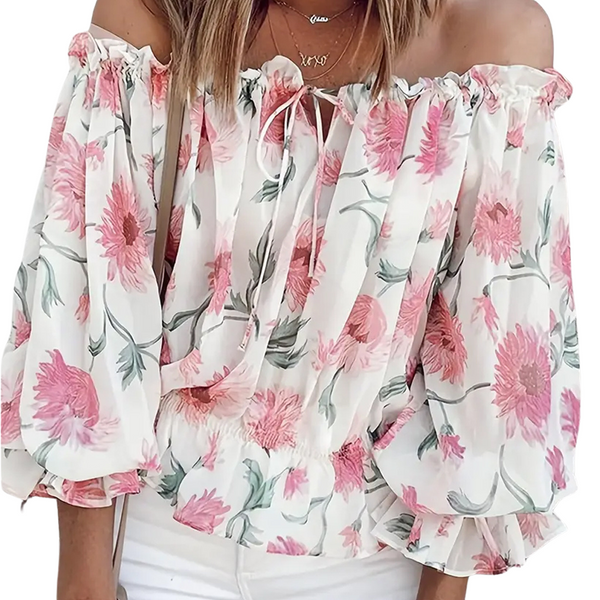 Blouse florale féminine élégante - top léger à épaules dénudées pour vos sorties estivales