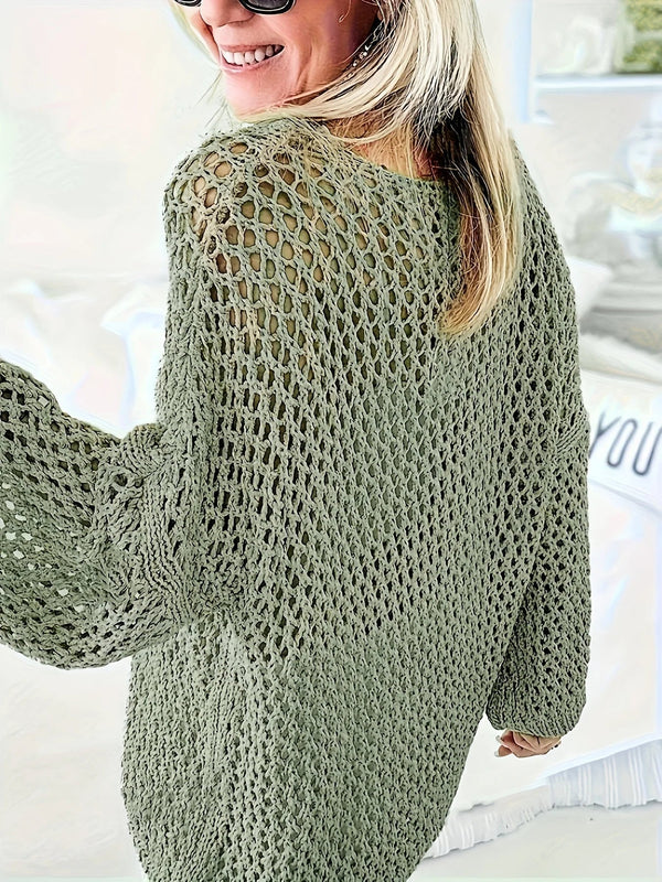 Top en maille filet bohémiens pour femmes – casual et tendance en vert