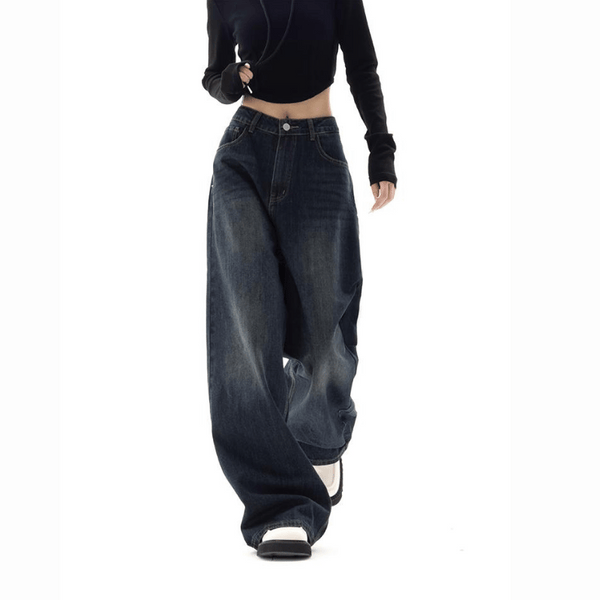 Jeans larges féminins à la coupe relax, bleu foncé, look décontracté - pantalon en denim extensible pour un confort tout au long de la journée