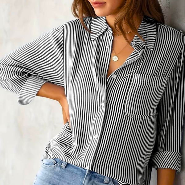 Blouse rayée pour femmes, coupe décontractée en tissu doux - chemise casual polyvalente pour le quotidien