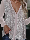 Blouse en sequins à col en v pour femmes - haut élégant à manches longues pour les occasions spéciales