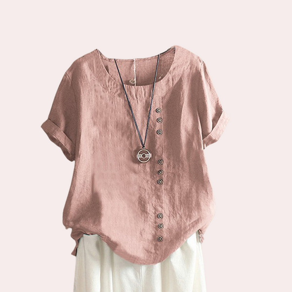 Blouse femme décontractée - top d'été stylé avec détail de boutons, en lin léger