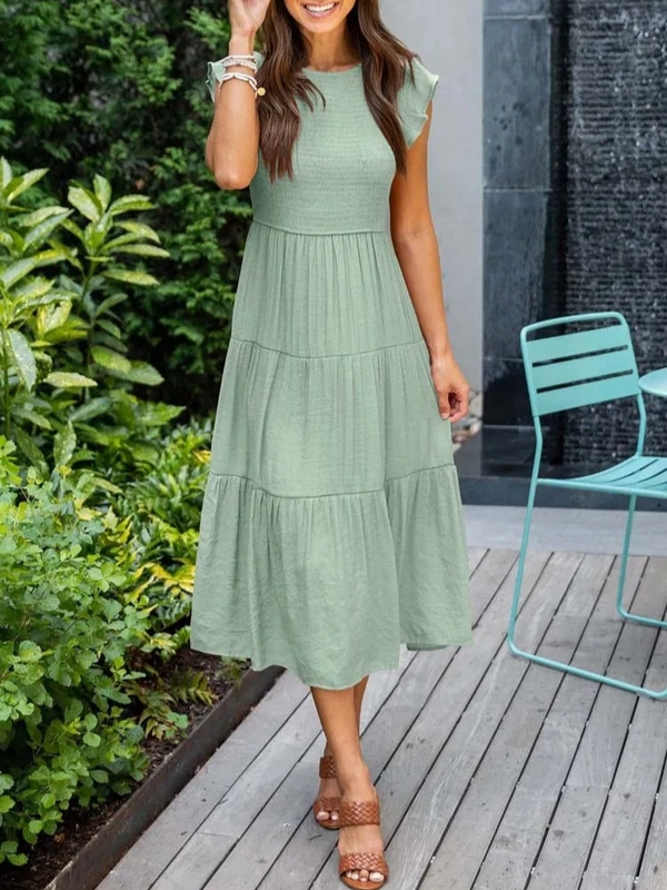 Robe midi femme - design à volants pour une allure décontractée estivale - élégance sans effort