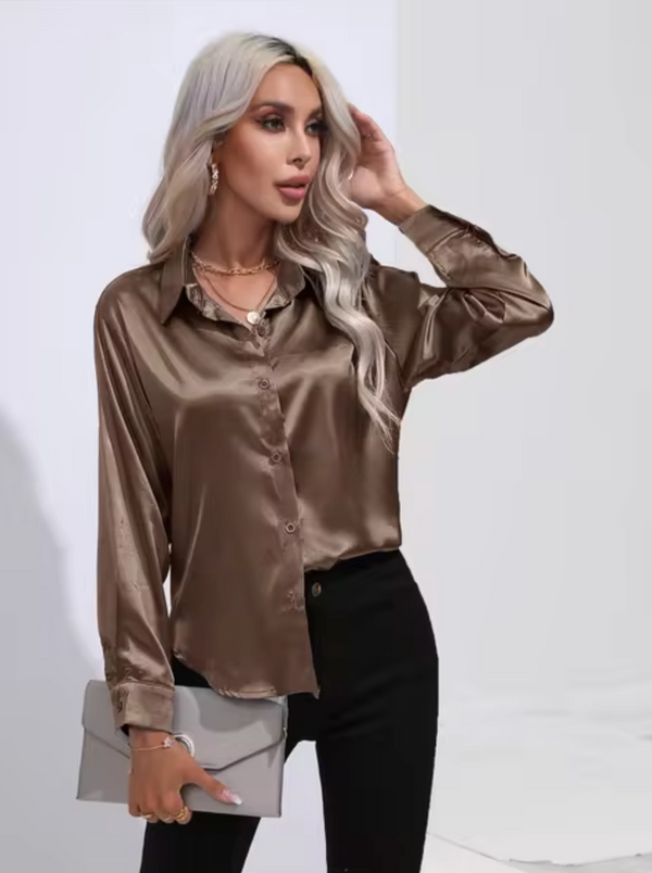Blouse en satin pour femmes à manches longues - top chic et léger pour le bureau