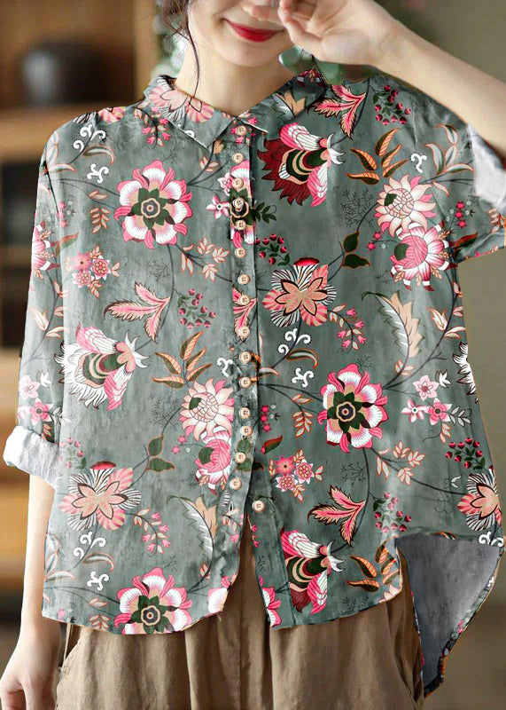 Blouse légère en coton à imprimé floral pour femmes - chemisier chic à manches longues