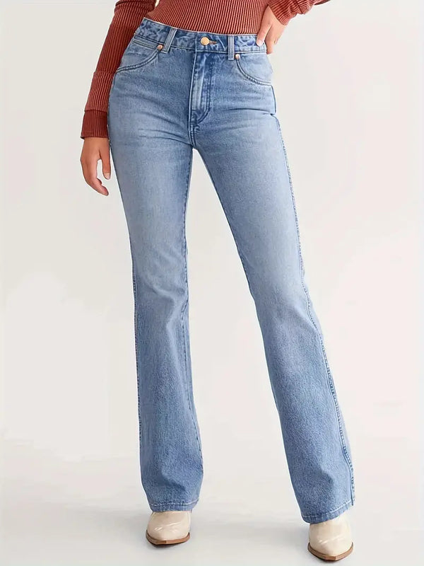 Jeans bootcut pour femmes taille haute slim fit bleu clair - pantalon denim décontracté pour des tenues variées