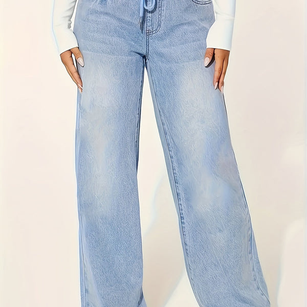 Jeans évasés - pantalon dames taille élastique bleu moyen