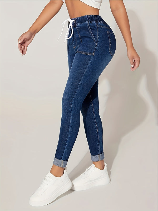 Pantalon de survêtement taille haute pour femmes avec cordon de serrage - bleu profond, un choix décontracté pour toutes les occasions