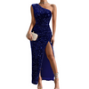 Robe de soirée pour femmes - élégante robe pailletée à épaule dénudée avec fente latérale - tenue formelle chic