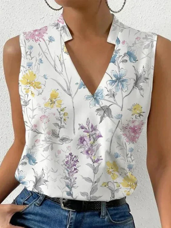Blouse sans manches à col v pour femmes - haut d'été léger et polyvalent