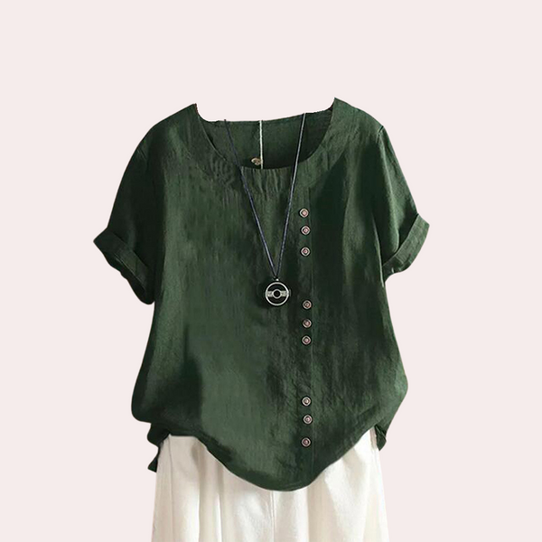 Blouse femme décontractée - top d'été stylé avec détail de boutons, en lin léger