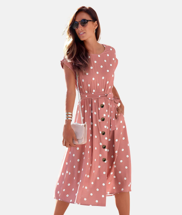 Robe midi à pois pour femmes - style décontracté et élégant pour l'été - design cintré