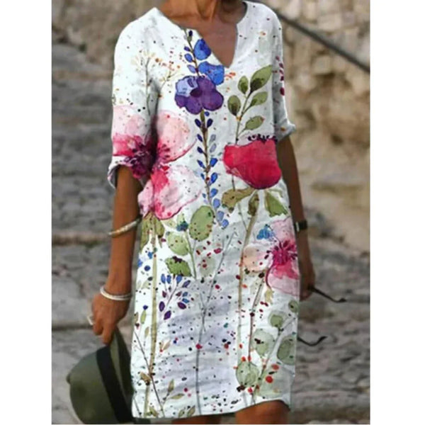 Robe décontractée à imprimé floral en v pour l'été - robes légères et aérées